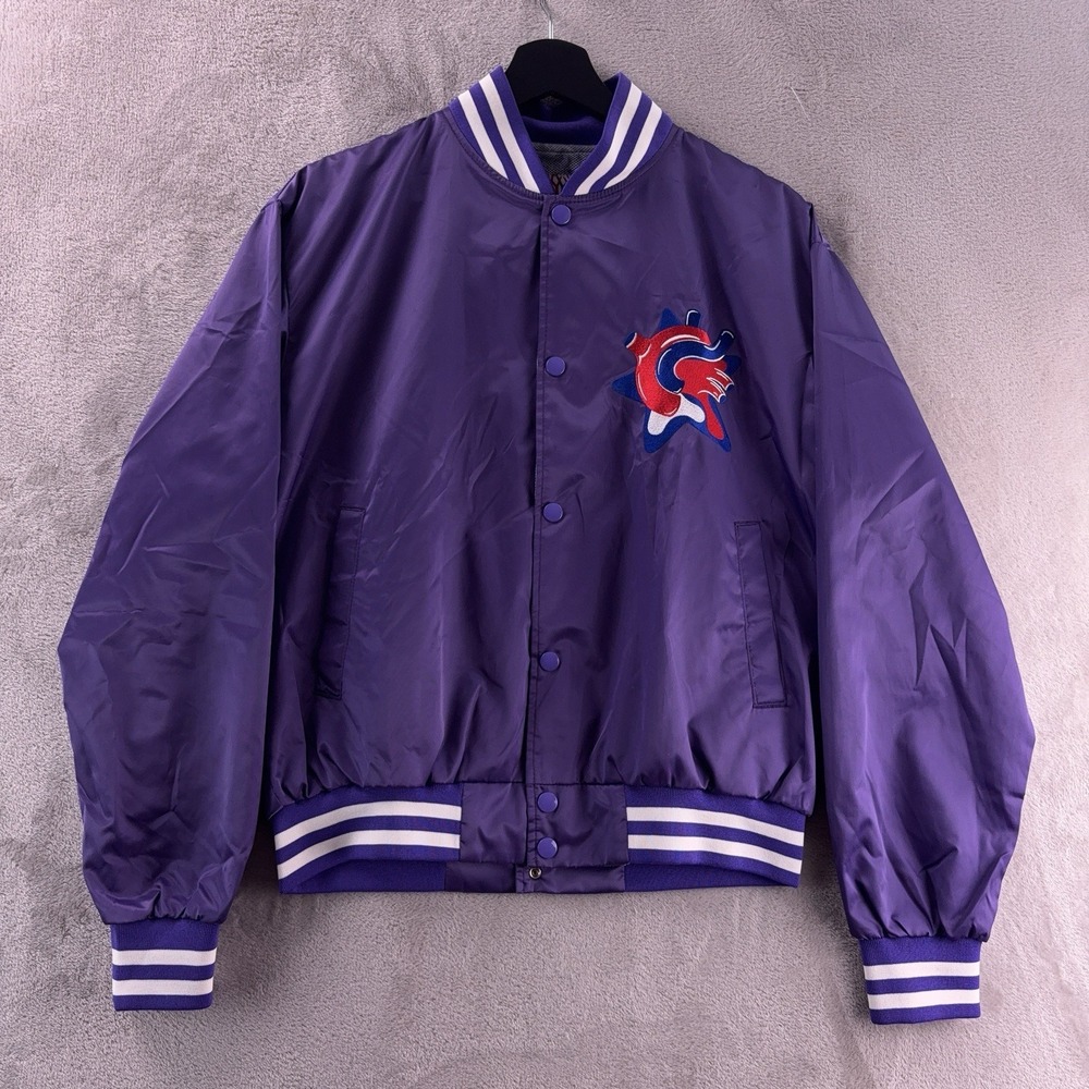 PHENOMENON Satin Varsity Jacket Mens Size Medium Purple Vessel Patch‎ Y2K